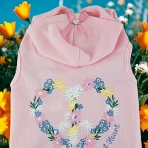 Play On Dog Hoodie Large Pink Wild at Heart Floral Peace Sign Daisy Sweatshirt